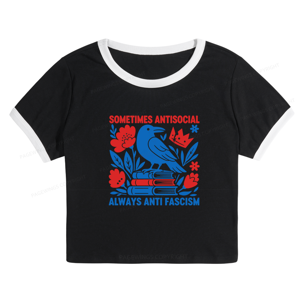 Pagewings Anti Fascism Baby Tee Cropped Ringer T-Shirt