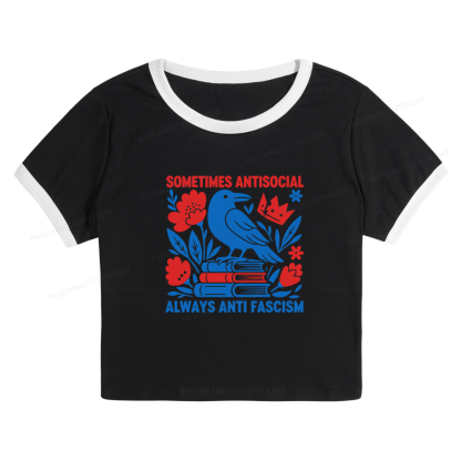 Pagewings Anti Fascism Baby Tee Cropped Ringer T-Shirt