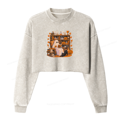 Pagewings Summerween Ghost Washed Crop Sweatshirt