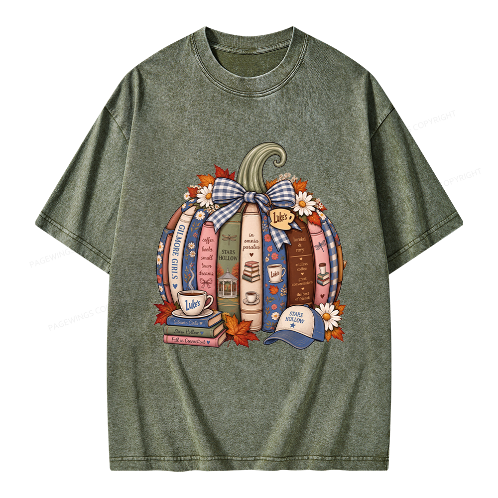 Pagewings Fall Book Pumpkin Unisex Washed T-shirt