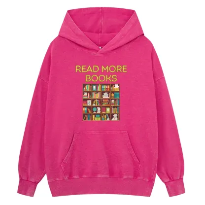 Pagewings Read More Books Bookshelves Unisex Washed Hoodie
