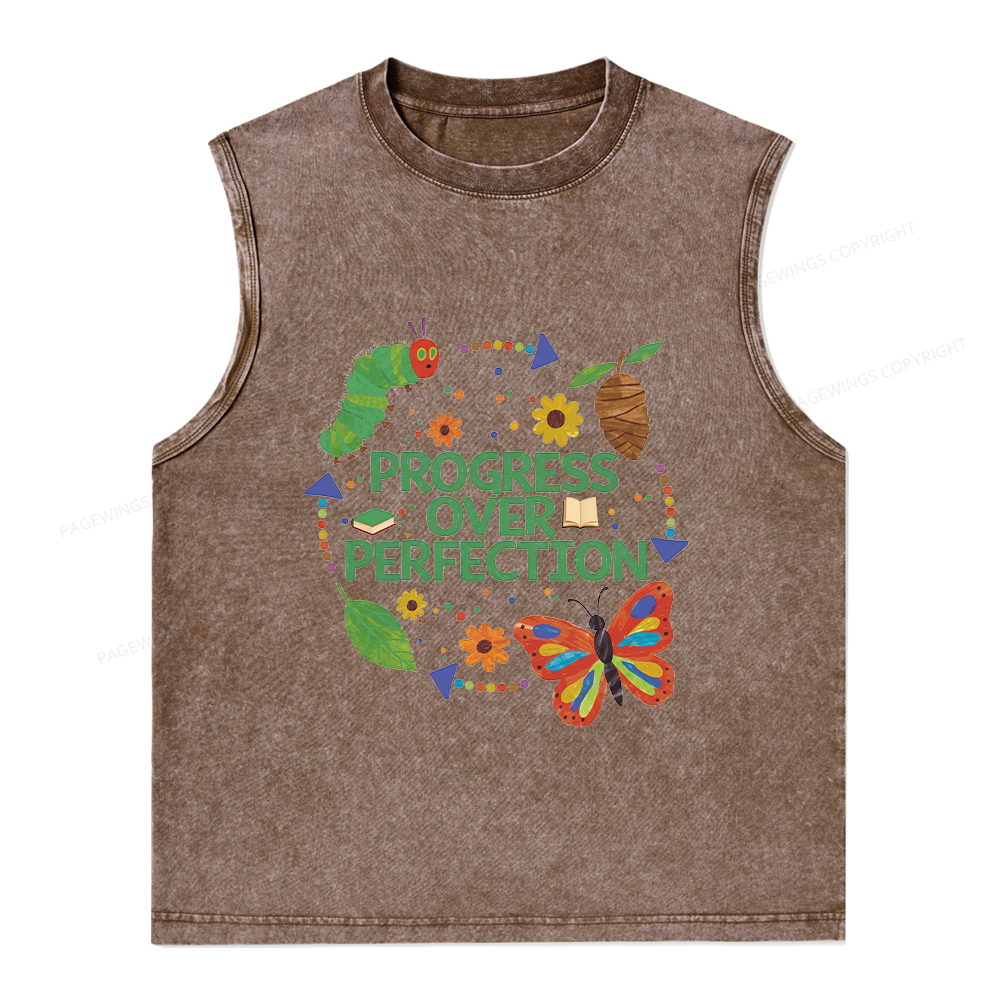 Pagewing Progress Over Perfection Unisex Washed Tank Top