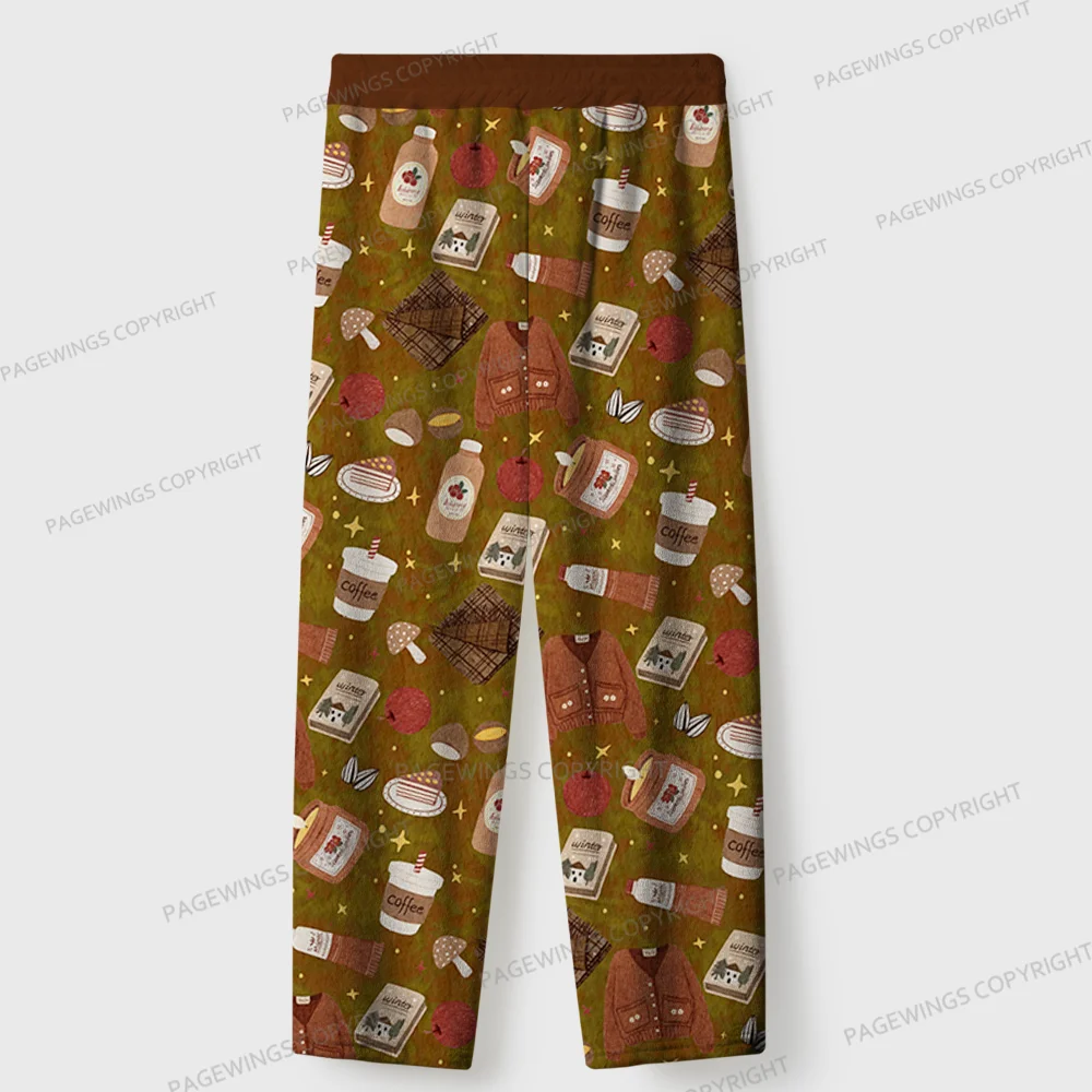 Pagewings Coffee Winter Unisex Flannel Pajama Set