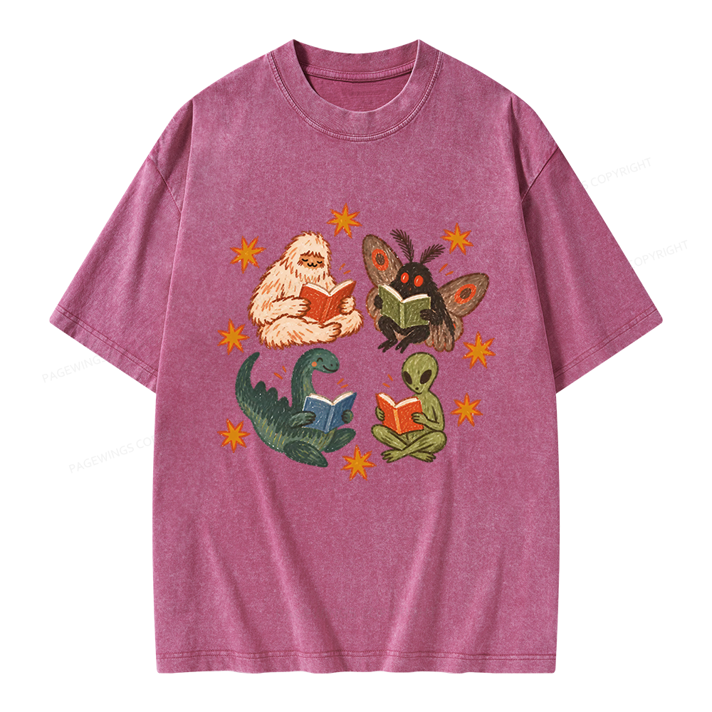 Pagewings Reading Cryptids Unisex Washed T-shirt