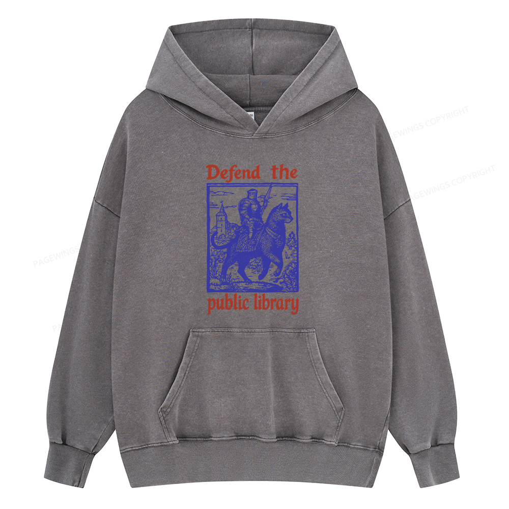 Pagewings Defend the Public Library Unisex Washed Hoodie