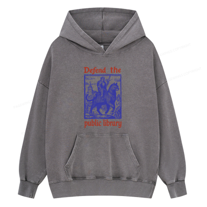 Pagewings Defend the Public Library Unisex Washed Hoodie