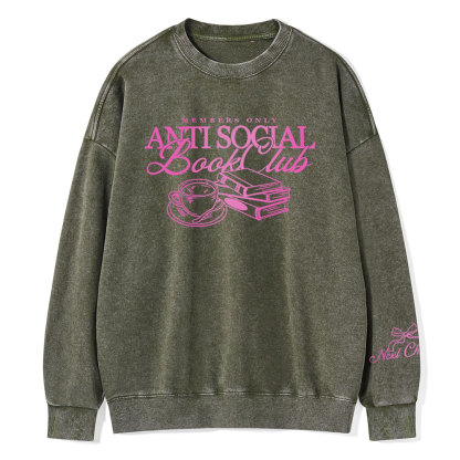 Pagewings Anti Social Book Club Unisex Washed Sweatshirt