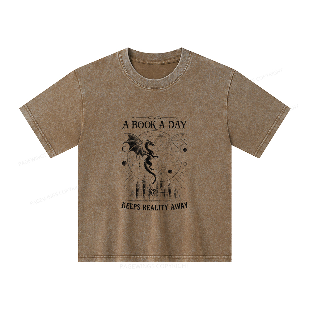 Pagewings A Book A Day Keeps Reality Away Unisex Kids Washed T-shirt