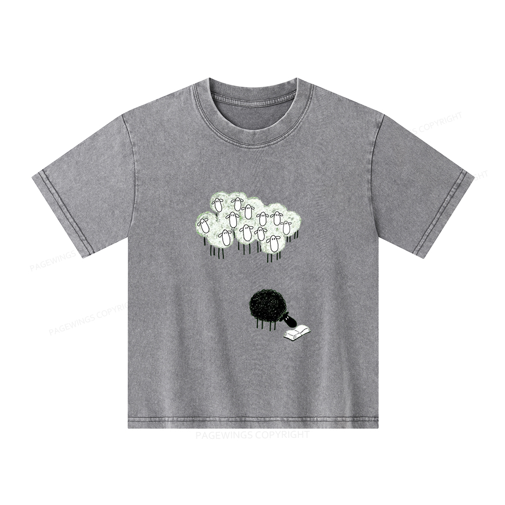 Pagewings Reading Fluffy Flock Unisex Kids Washed T-shirt