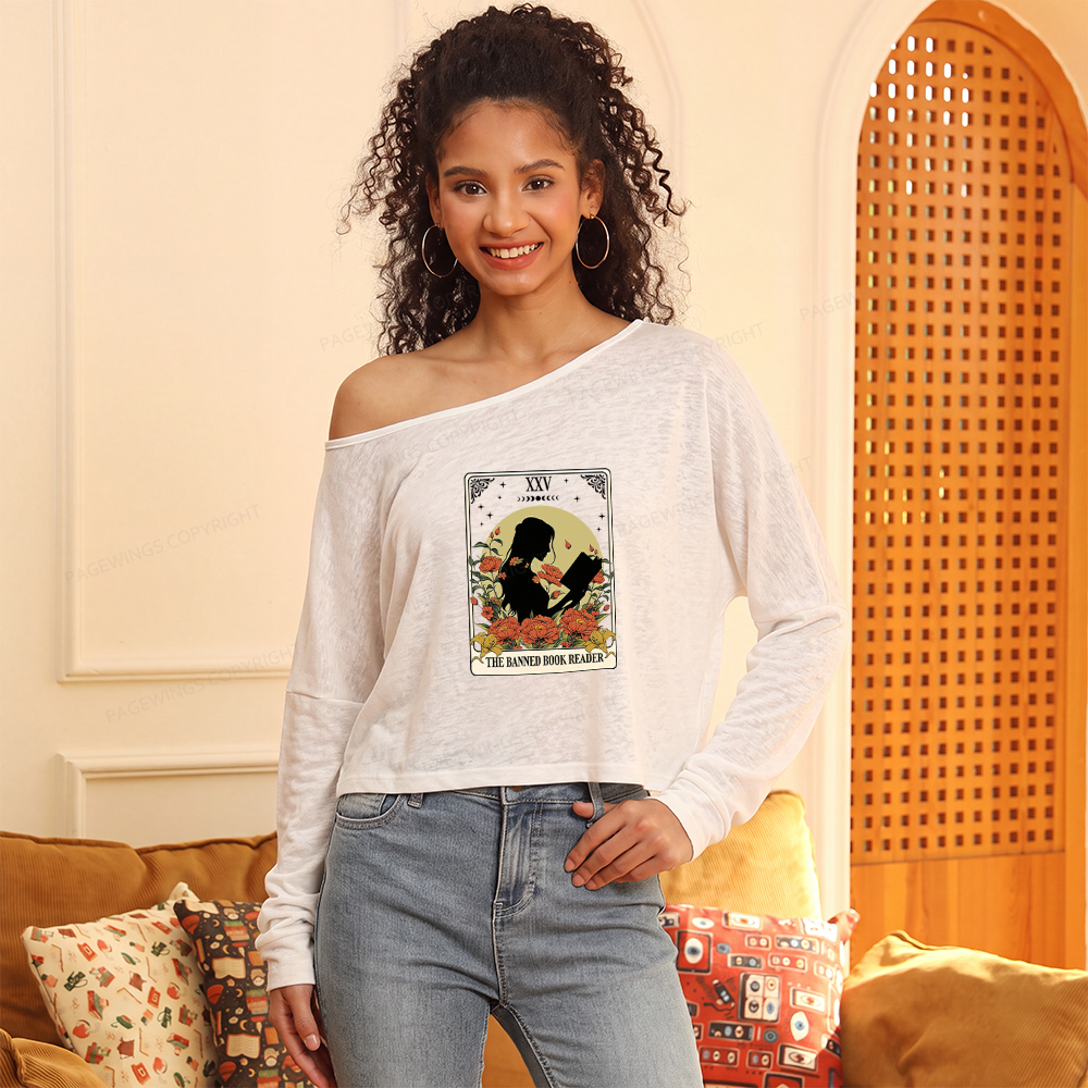 Pagewings The Banned Book Reader Slouchy Long Sleeve Off Shoulder T-shirt