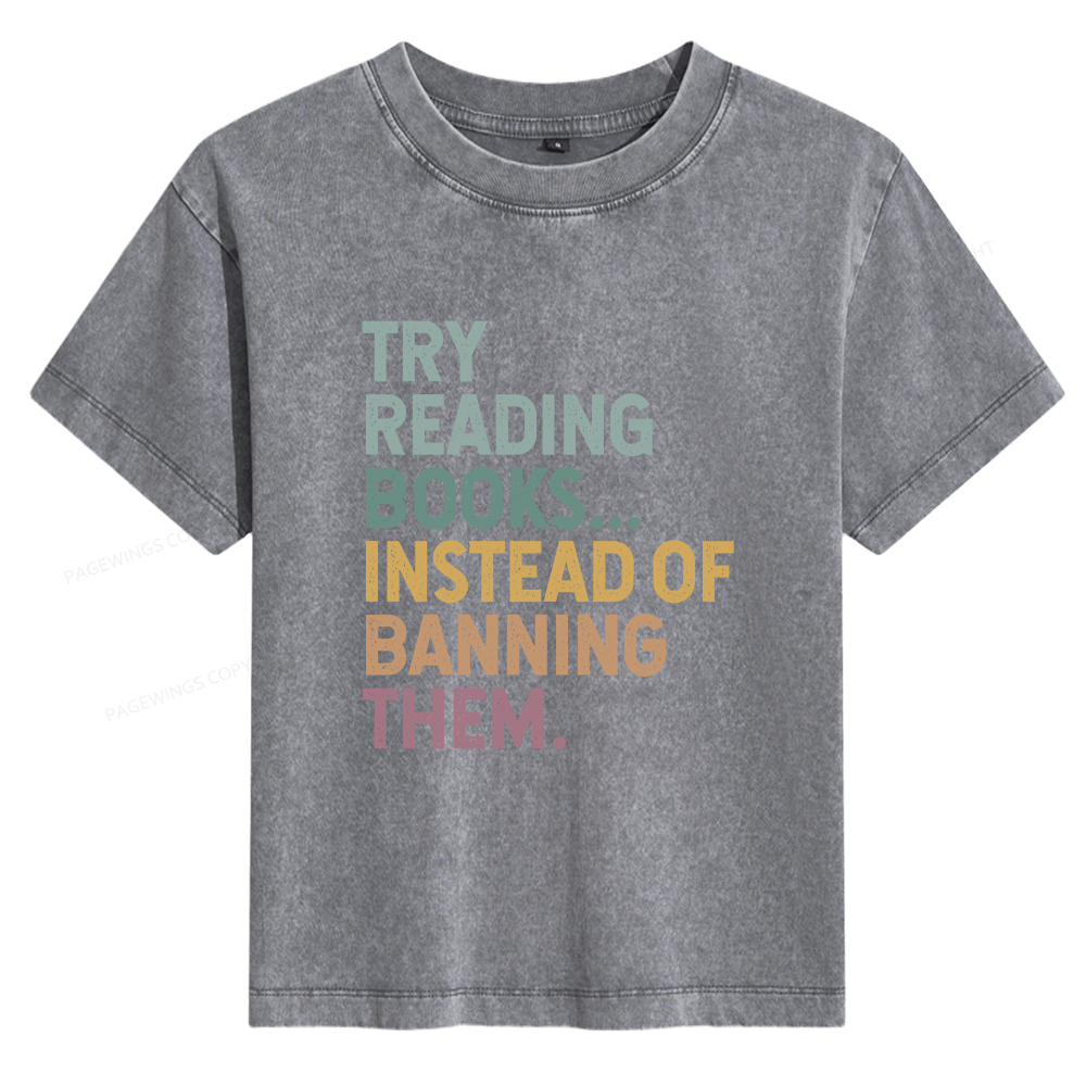 Pagewings Try Reading Books Women's Washed T-shirt