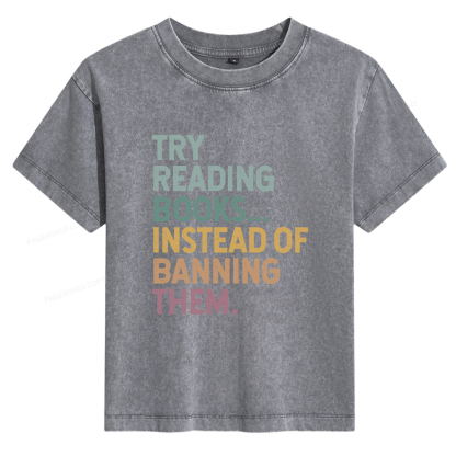 Pagewings Try Reading Books Women's Washed T-shirt