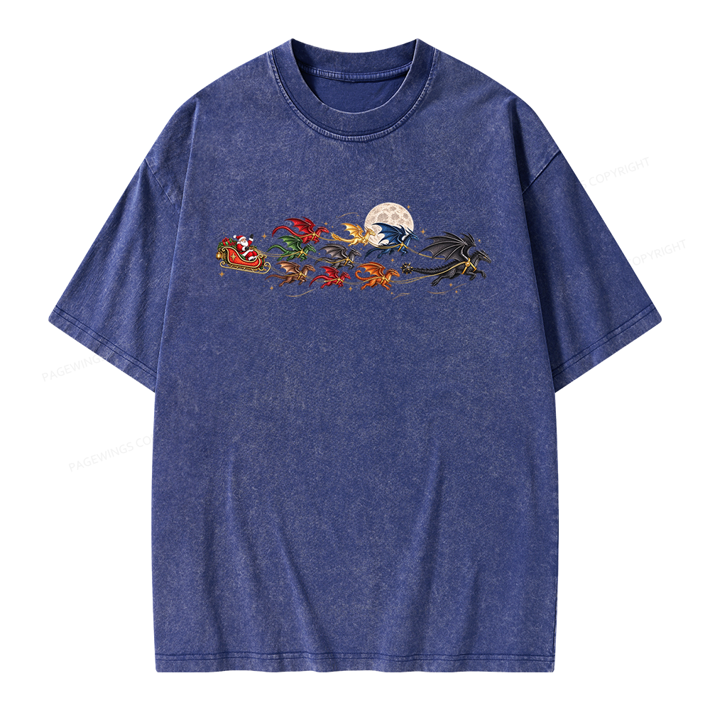 Pagewings Christmas Dragon Bookish Unisex Washed T-shirt