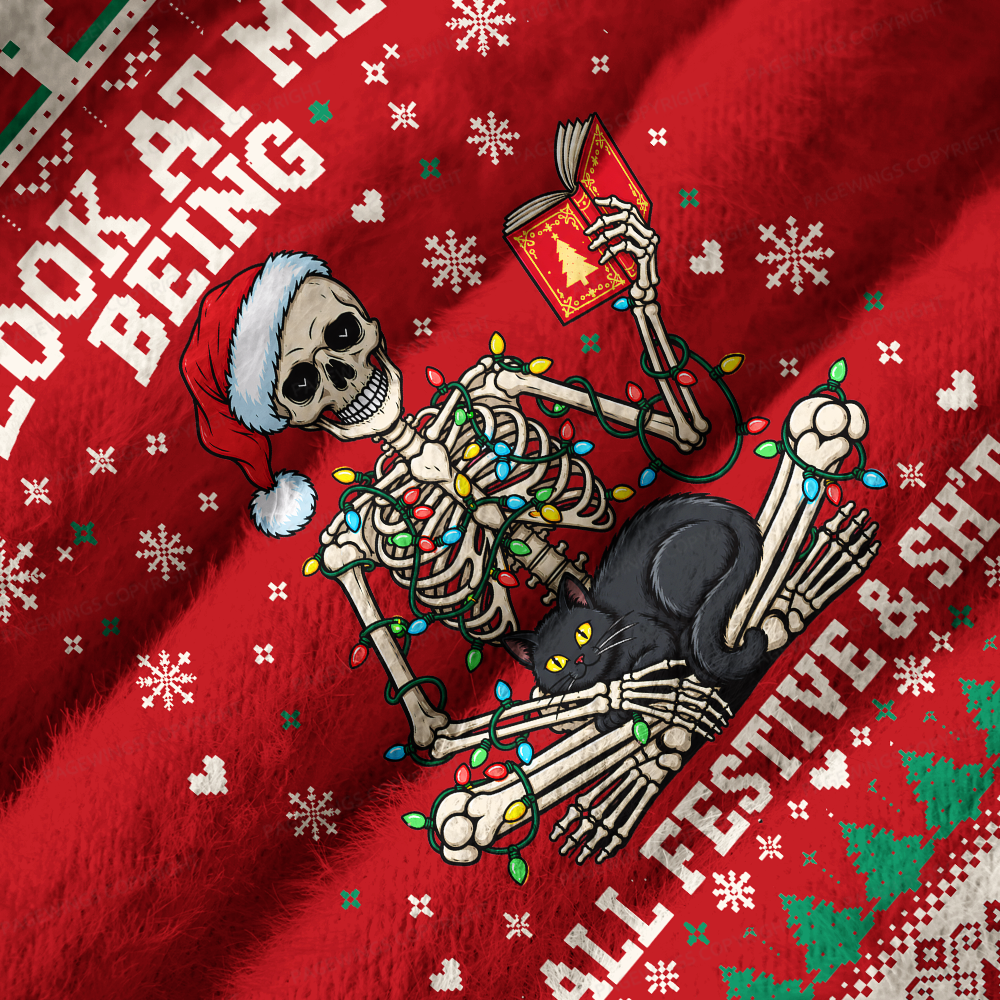 Pagewings Look At Me Being All Festive & Sh't Off Shoulder Ugly Knit Sweater