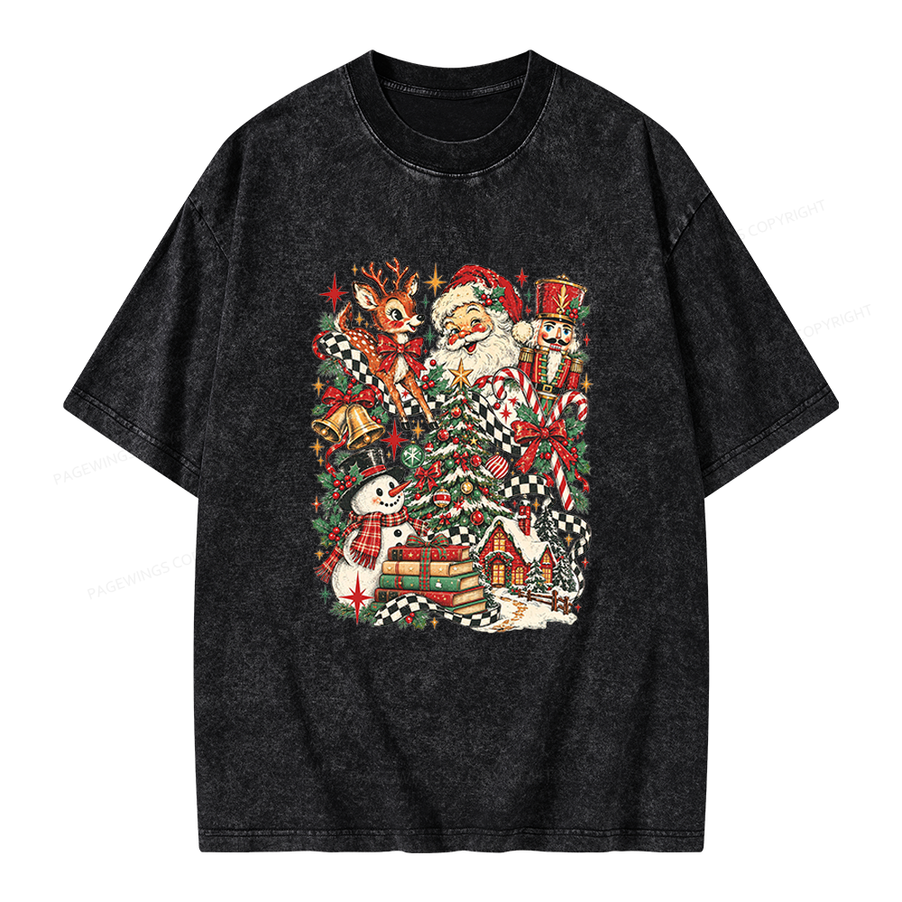 Pagewings Retro Christmas Unisex Washed T-shirt