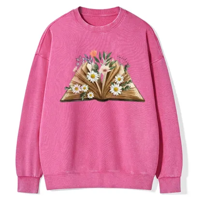 Pagewings Reading Flower Book Unisex Washed Sweatshirt