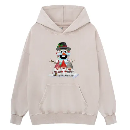 Pagewings Snowman Book Christmas Stack Gnome Librarian Book Unisex Washed Hoodie