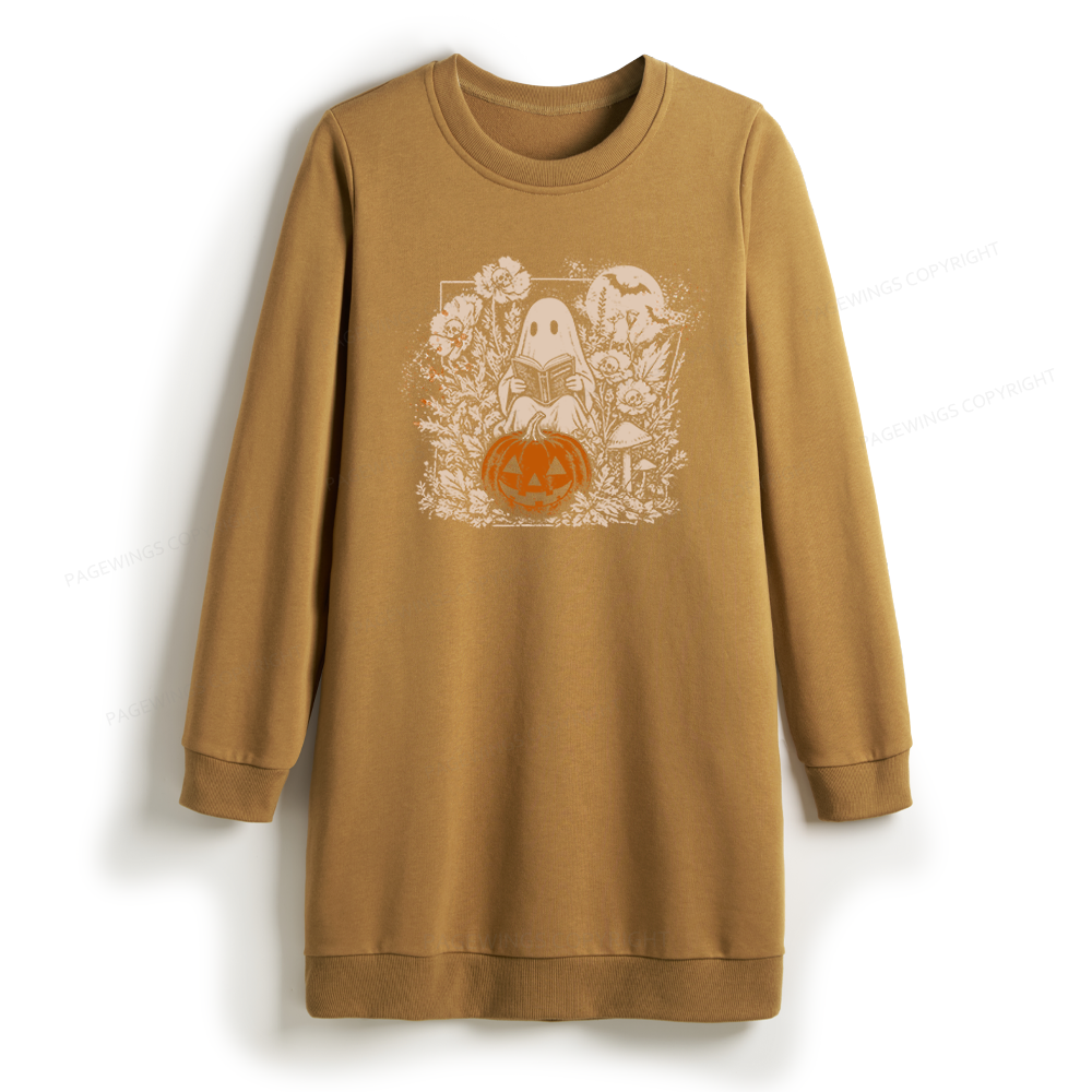 Pagewings Halloween Fall Ghost Sweatshirt Dress