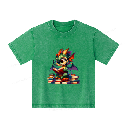 Pagewings Dragon And Books Unisex Kids Washed T-shirt