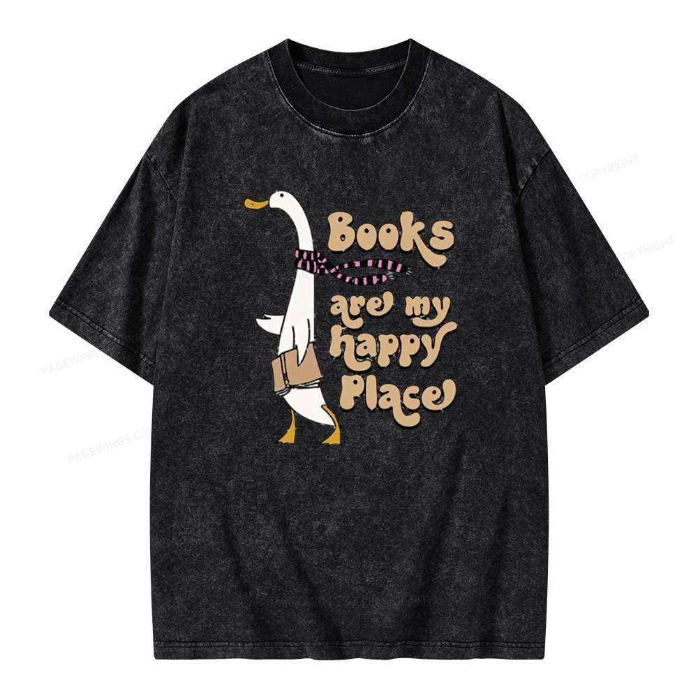 Pagewings Books Are My Happy Place Unisex Washed T-shirt