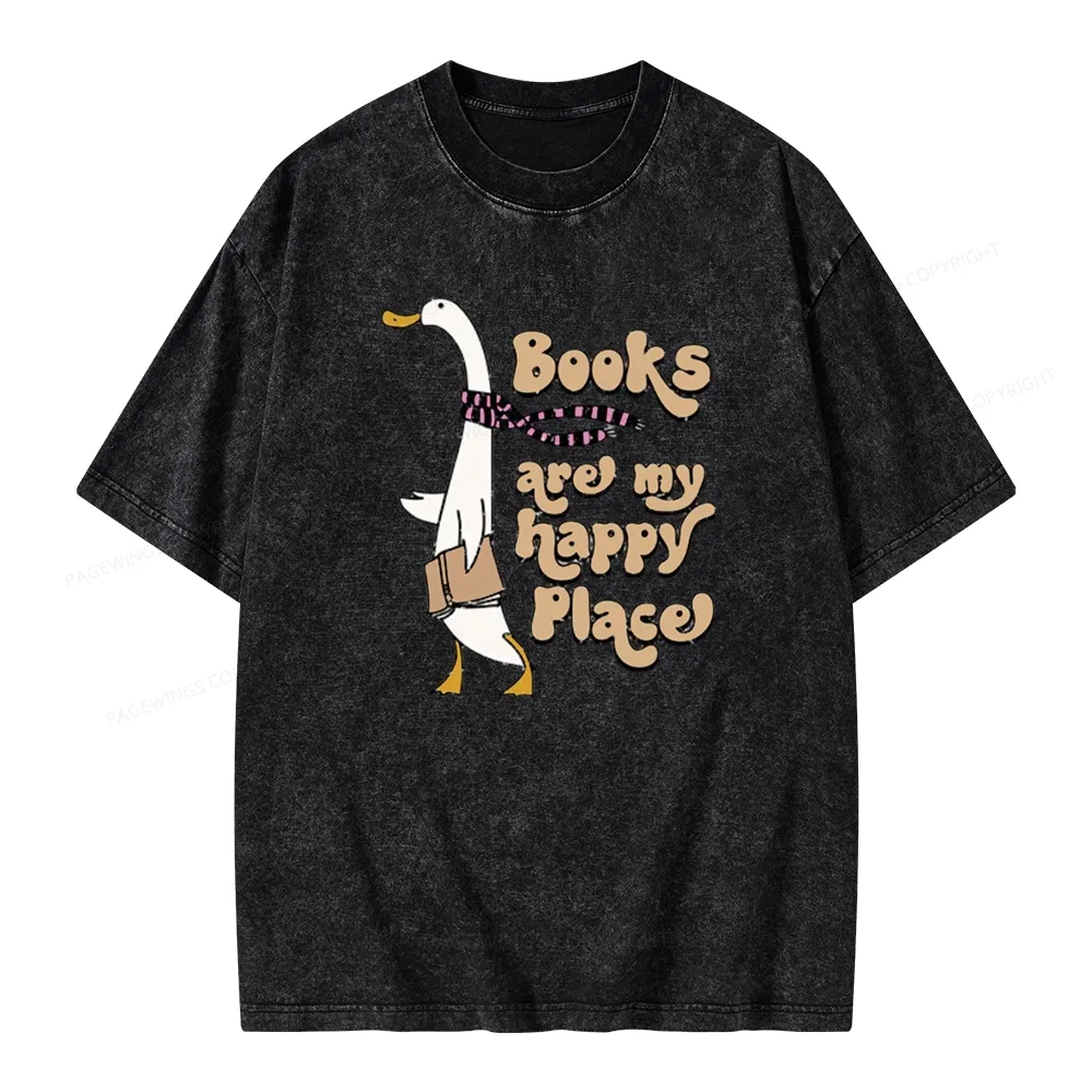Pagewings Books Are My Happy Place Unisex Washed T-shirt