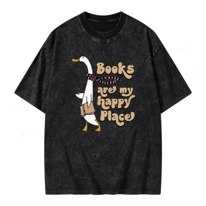 Pagewings Books Are My Happy Place Unisex Washed T-shirt