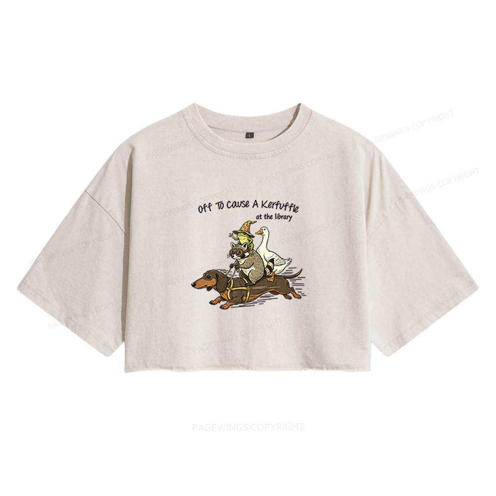 Pagewings Off To Cause A Kerfuffle At The Library Women's Washed Cropped T-shirt
