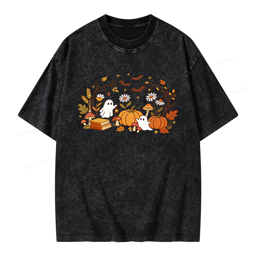 Pagewings Halloween Ghost Unisex Washed T-shirt