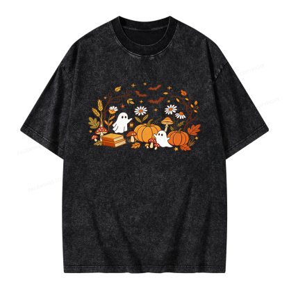 Pagewings Halloween Ghost Unisex Washed T-shirt