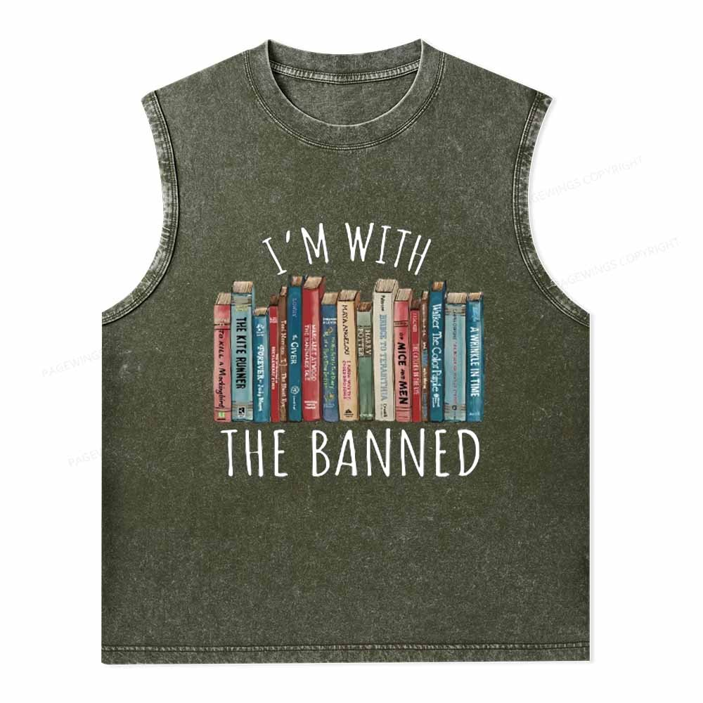Pagewings I'm With The Banned Unisex Washed Tank Top