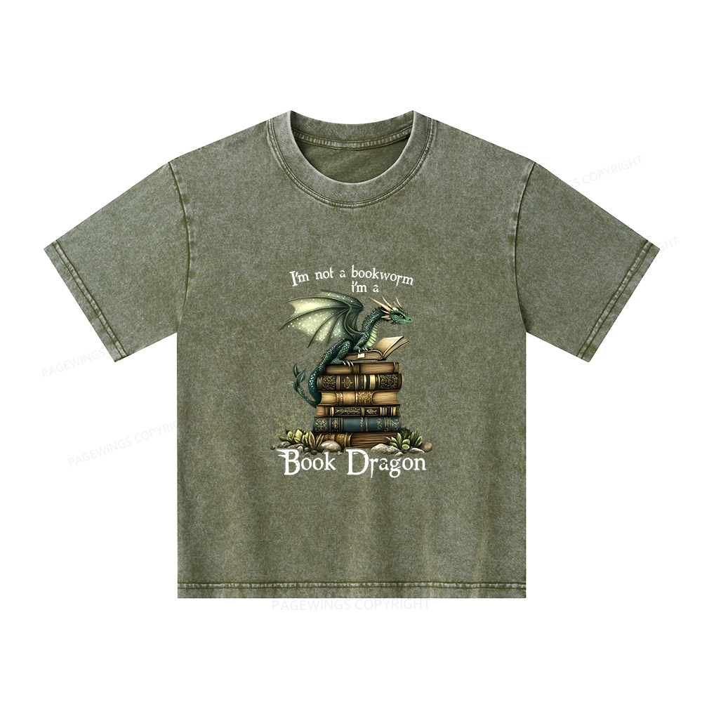 Pagewings Book Dragon Unisex Kids Washed T-shirt