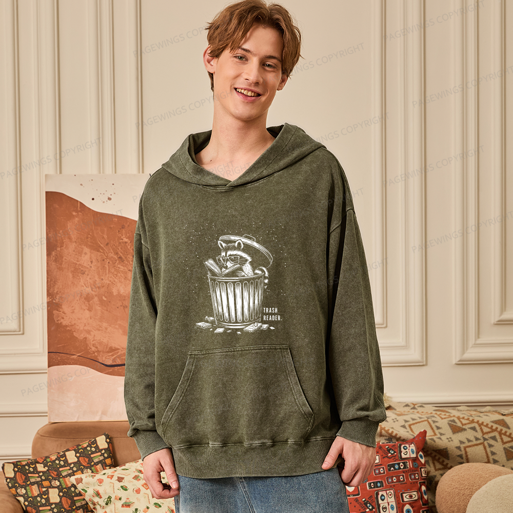 Pagewings Trash Reader Raccoon - Book Quote Unisex Washed Hoodie