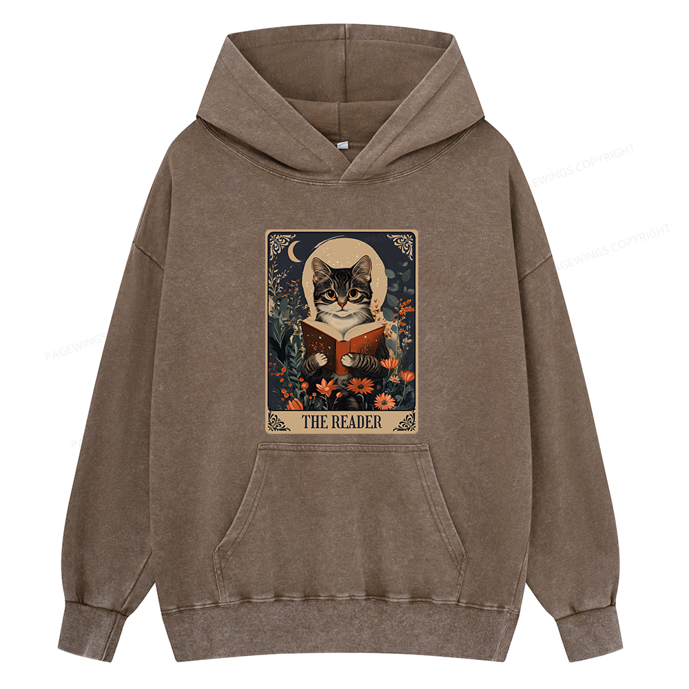 Pagewings The Reader Tarot Card Cat Unisex Washed Hoodie