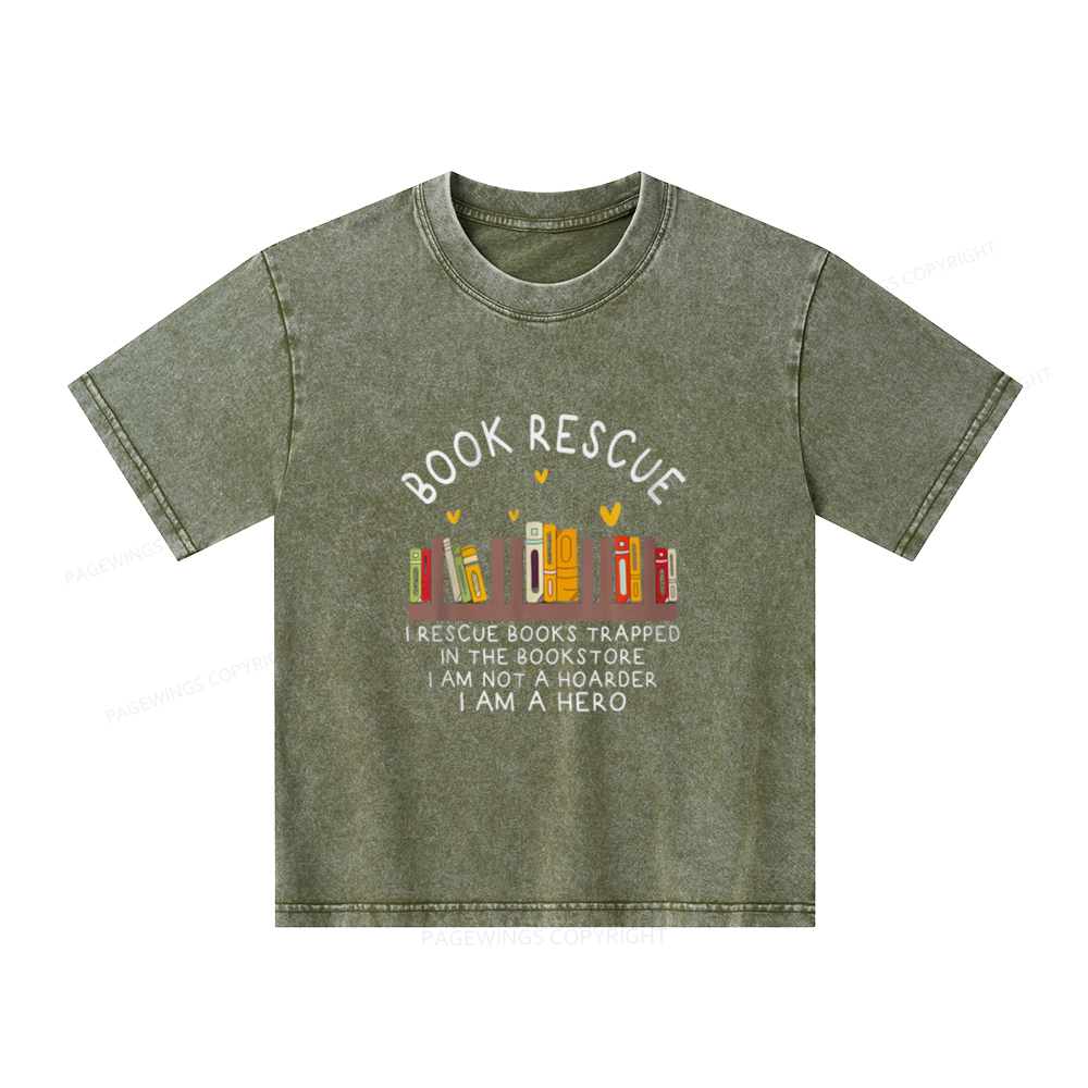 Pagewings Book Rescue Unisex Kids Washed T-shirt