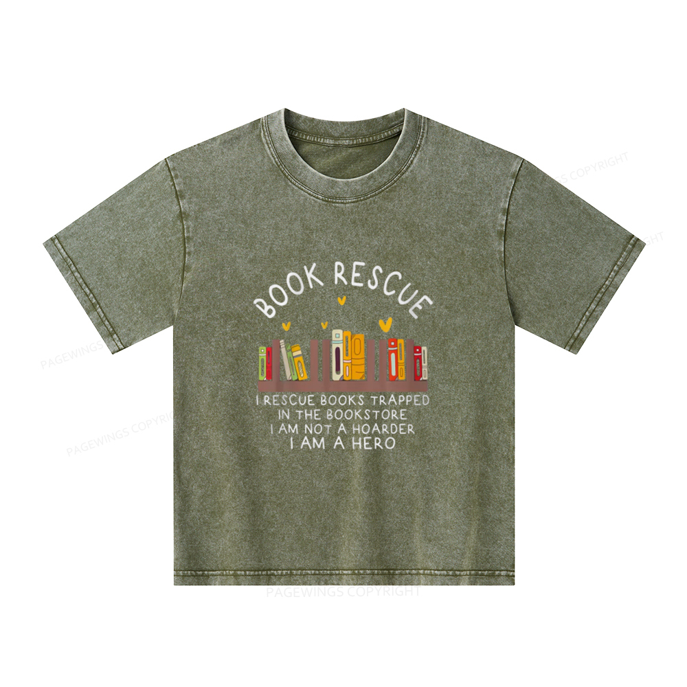 Pagewings Book Rescue Unisex Kids Washed T-shirt
