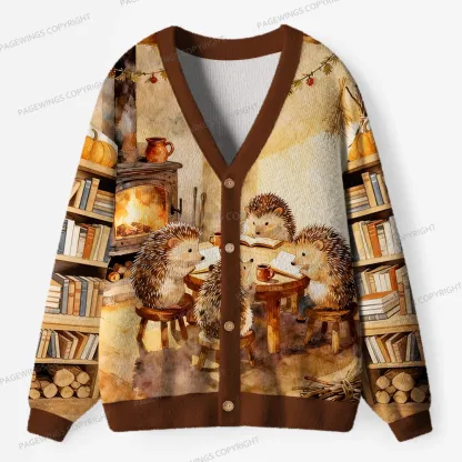 Pagewings Hedgehog Book Club Unisex Ugly Cardigan Sweaters