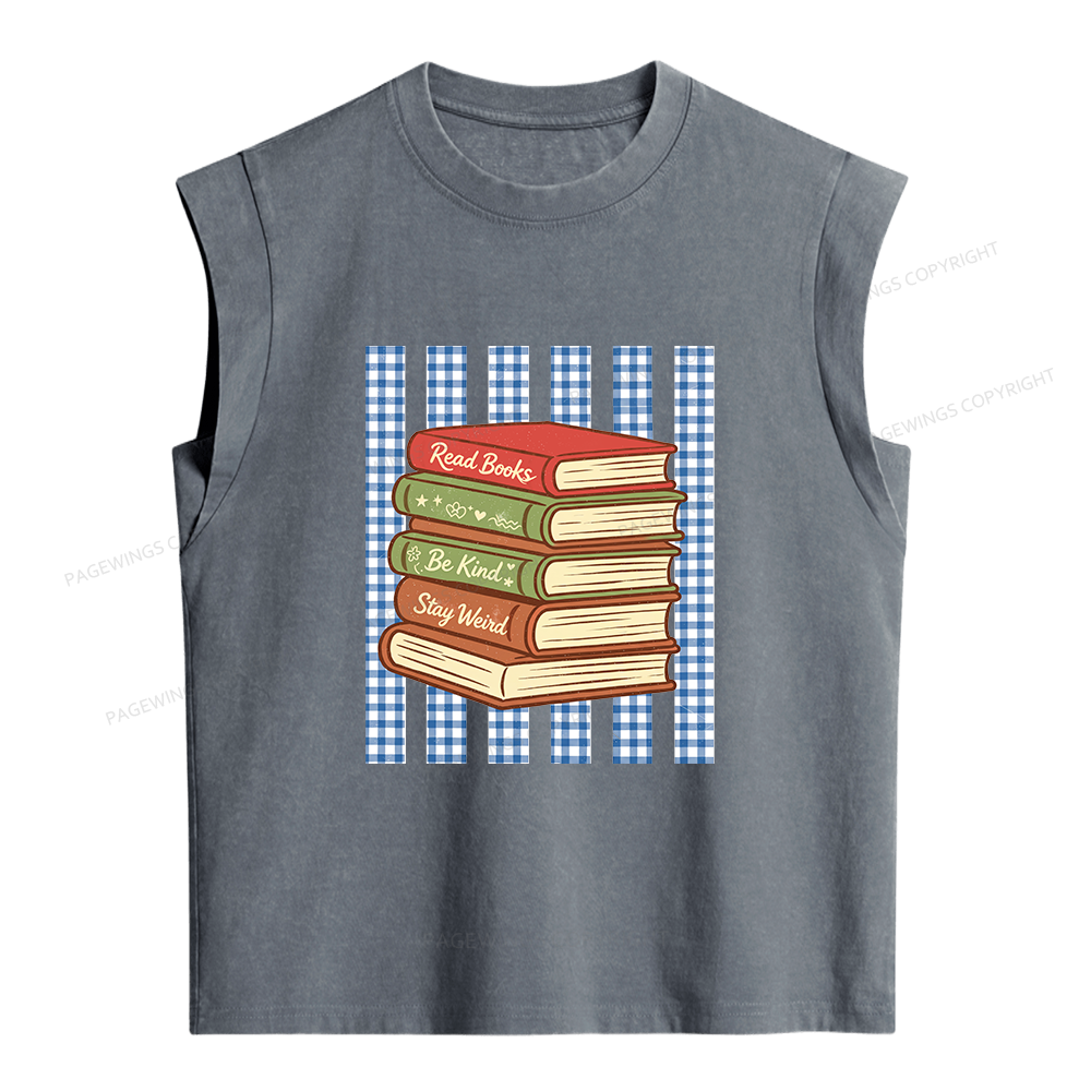 Pagewings Read Books Be Kind Stay Weird  Women's Washed Tank Top