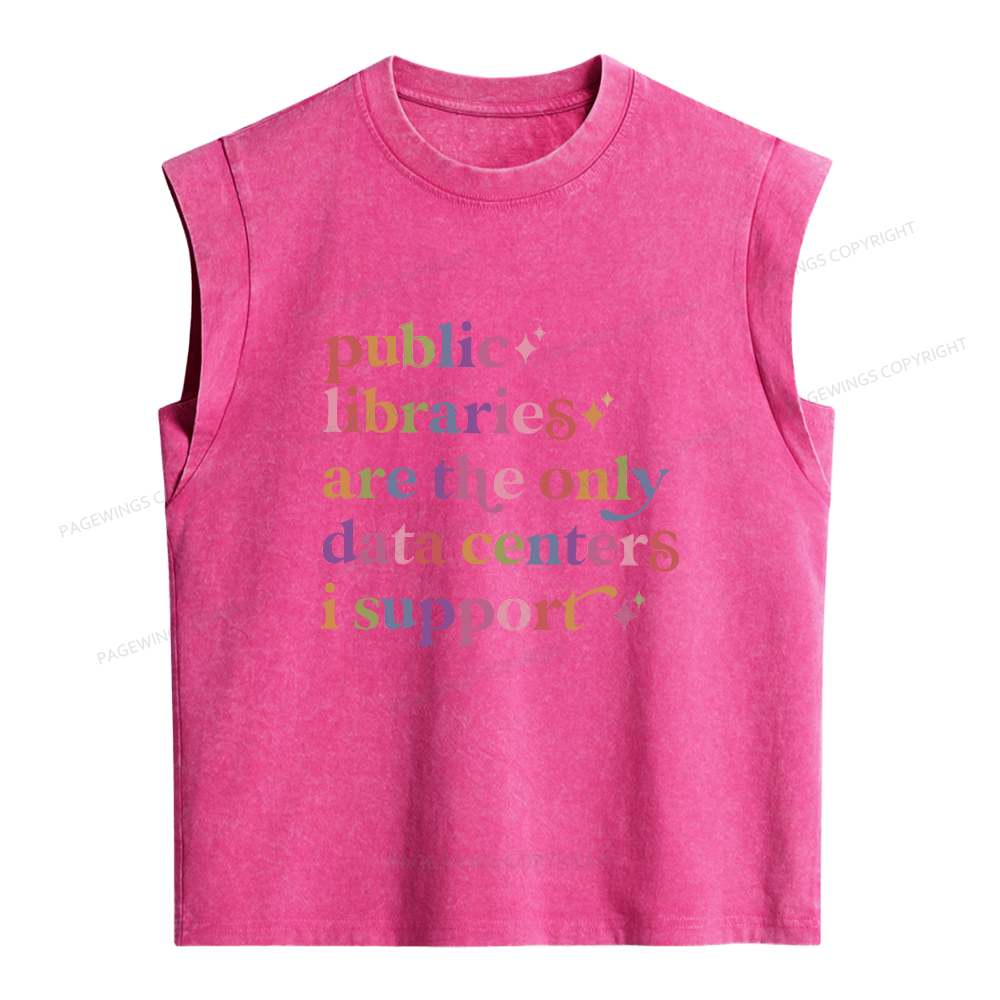 Pagewing Public Libraries Are The Only Data Centers Women's Washed Tank Top