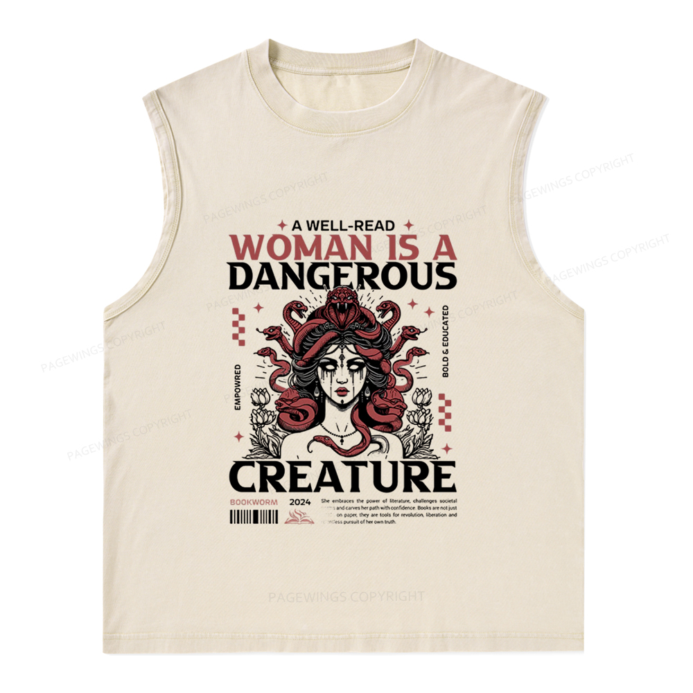 Pagewings A Well-Read Woman is A Dangerous Creature Unisex Washed Tank Top