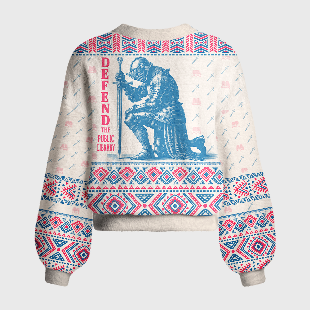 Pagewings Defend The Public Library Women's Cardigan Sweater