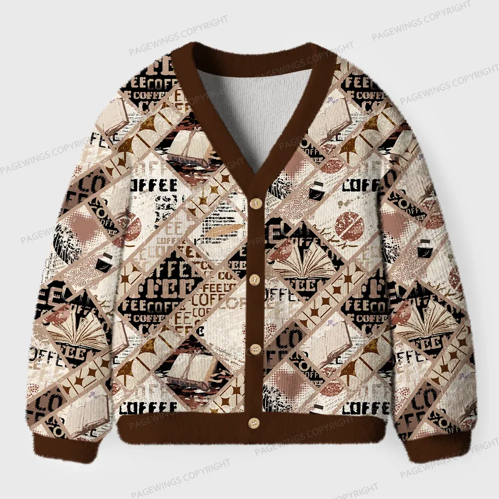 Pagewings Coffee And Books Unisex Ugly Cardigan Sweaters