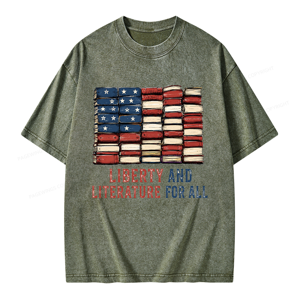 Pagewings Liberty and Literature Unisex Washed T-shirt