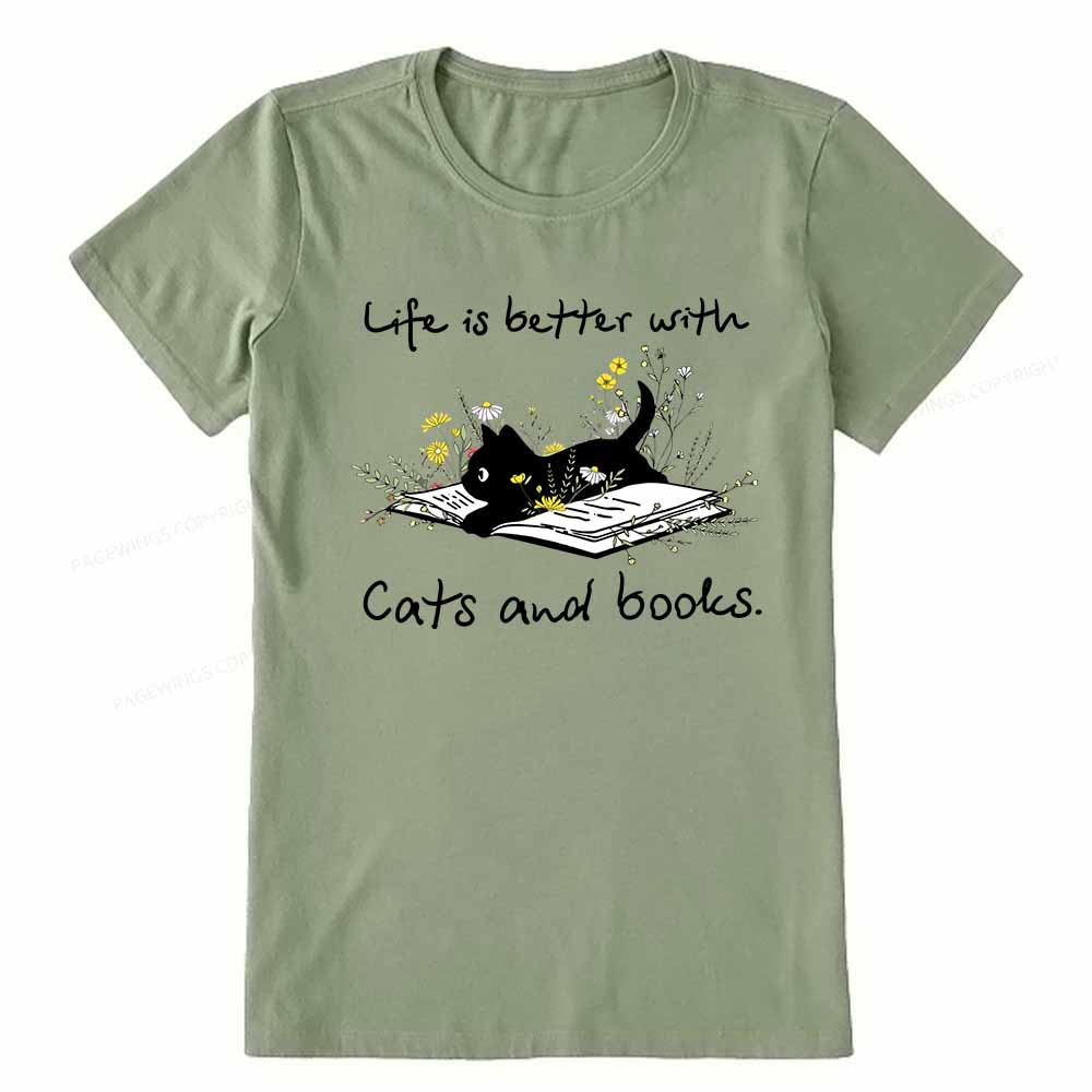 Pagewings Life Is Better With Cats And Books Unisex Classic T-shirt