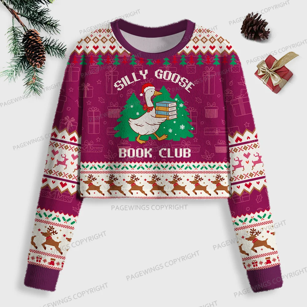Pagewings Silly Goose Book Club Women Ugly Crop Sweatshirt