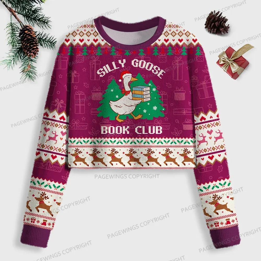 Pagewings Silly Goose Book Club Women Ugly Crop Sweatshirt