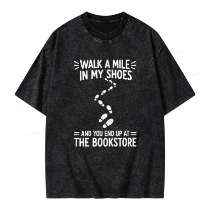 Pagewings Walk a Mile in My Shoes Bookstore Unisex Washed T-shirt