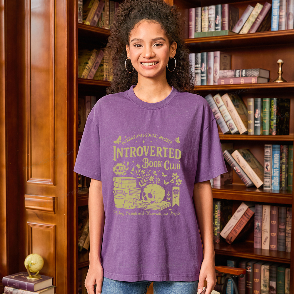 Pagewings Introverted Book Club Unisex Washed T-shirt