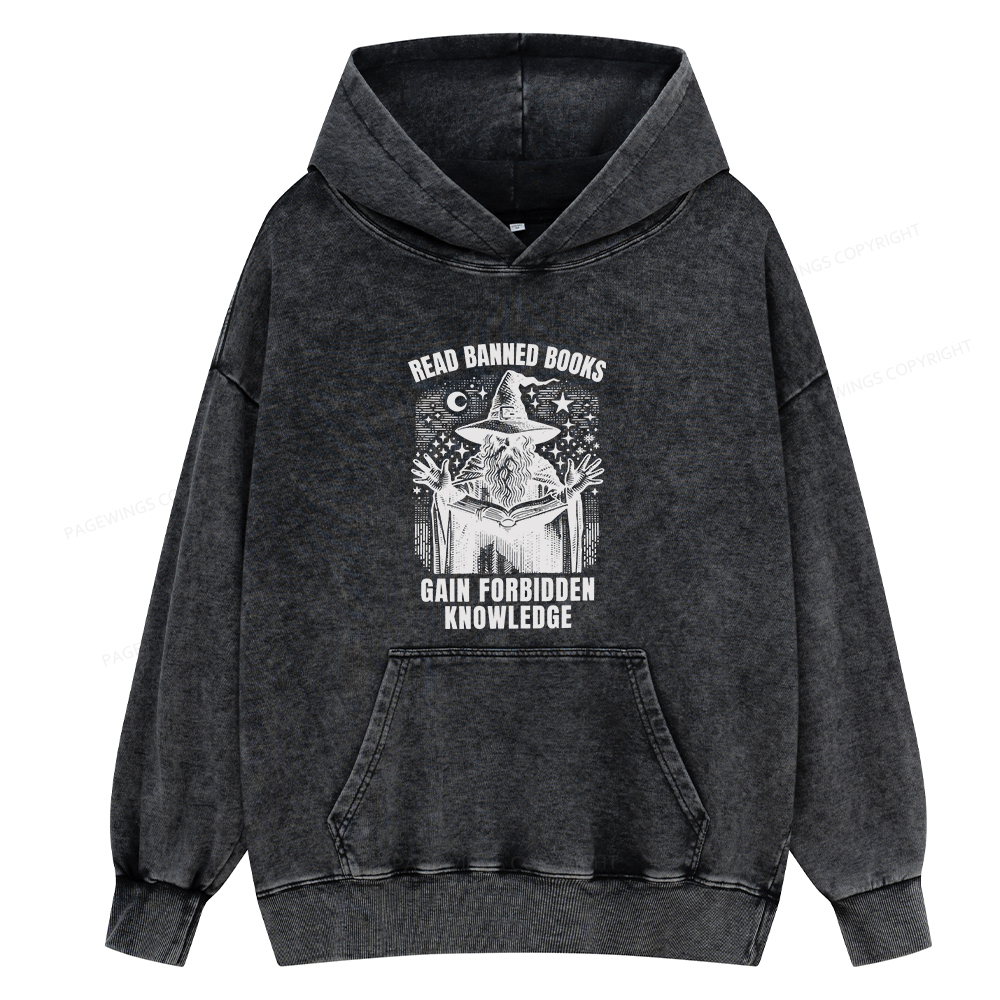 Pagewings Read Banned Books Gain Forbidden Knowledge Unisex Washed Hoodie