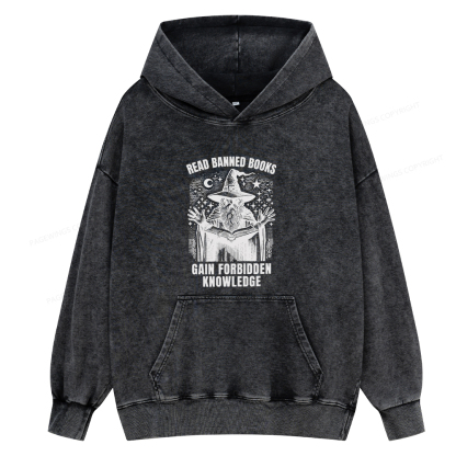 Pagewings Read Banned Books Gain Forbidden Knowledge Unisex Washed Hoodie