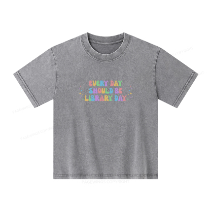 Pagewings Every Day Should Be Library Day Unisex Kids Washed T-shirt